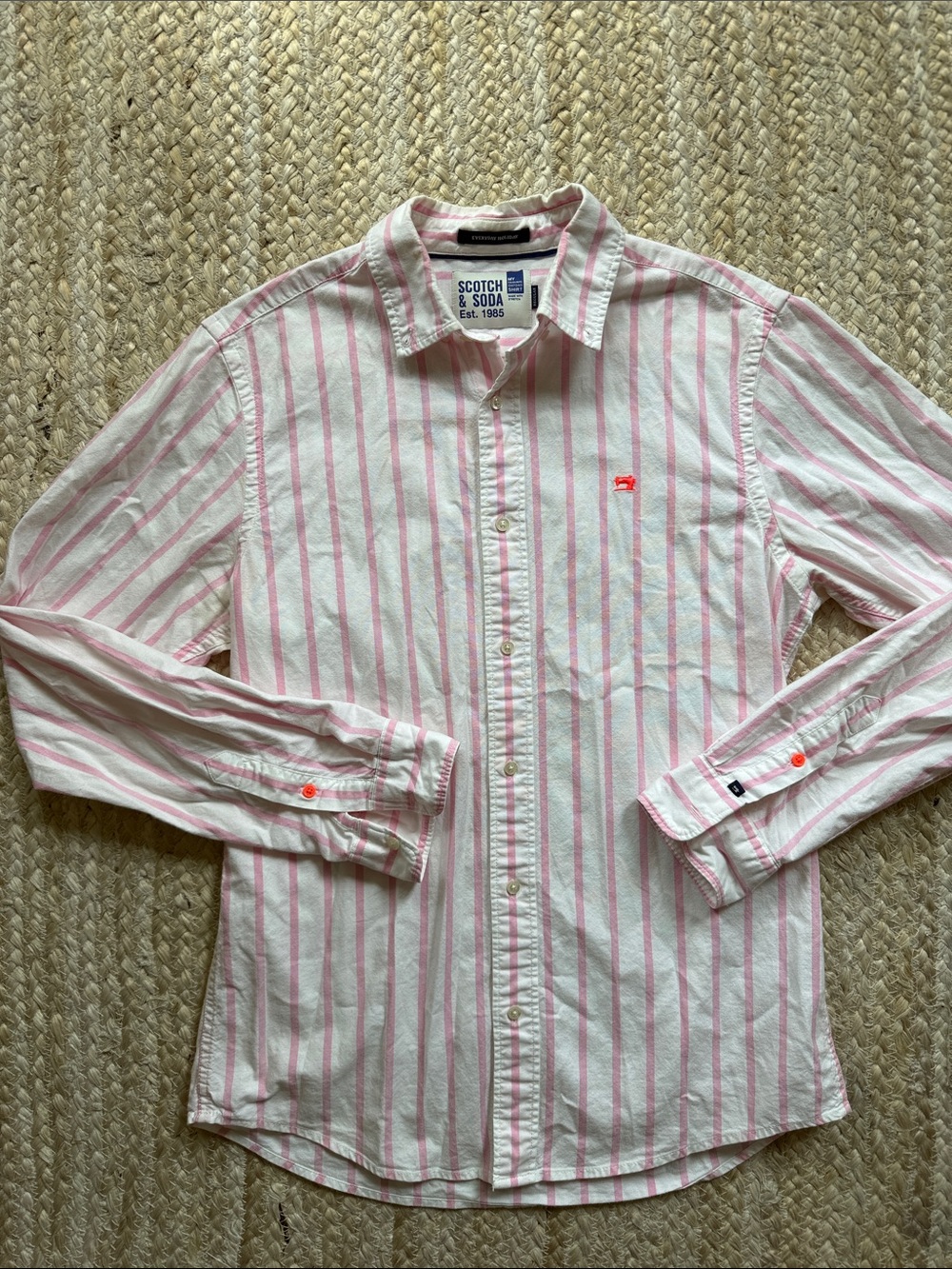 Scotch & Soda White Shirt with Pink Stripes